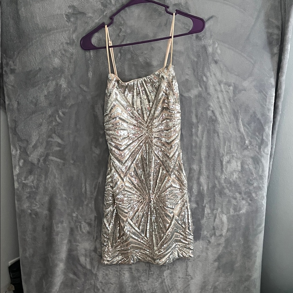 Lulu's Shimmering Silver Sequin Mini Dress